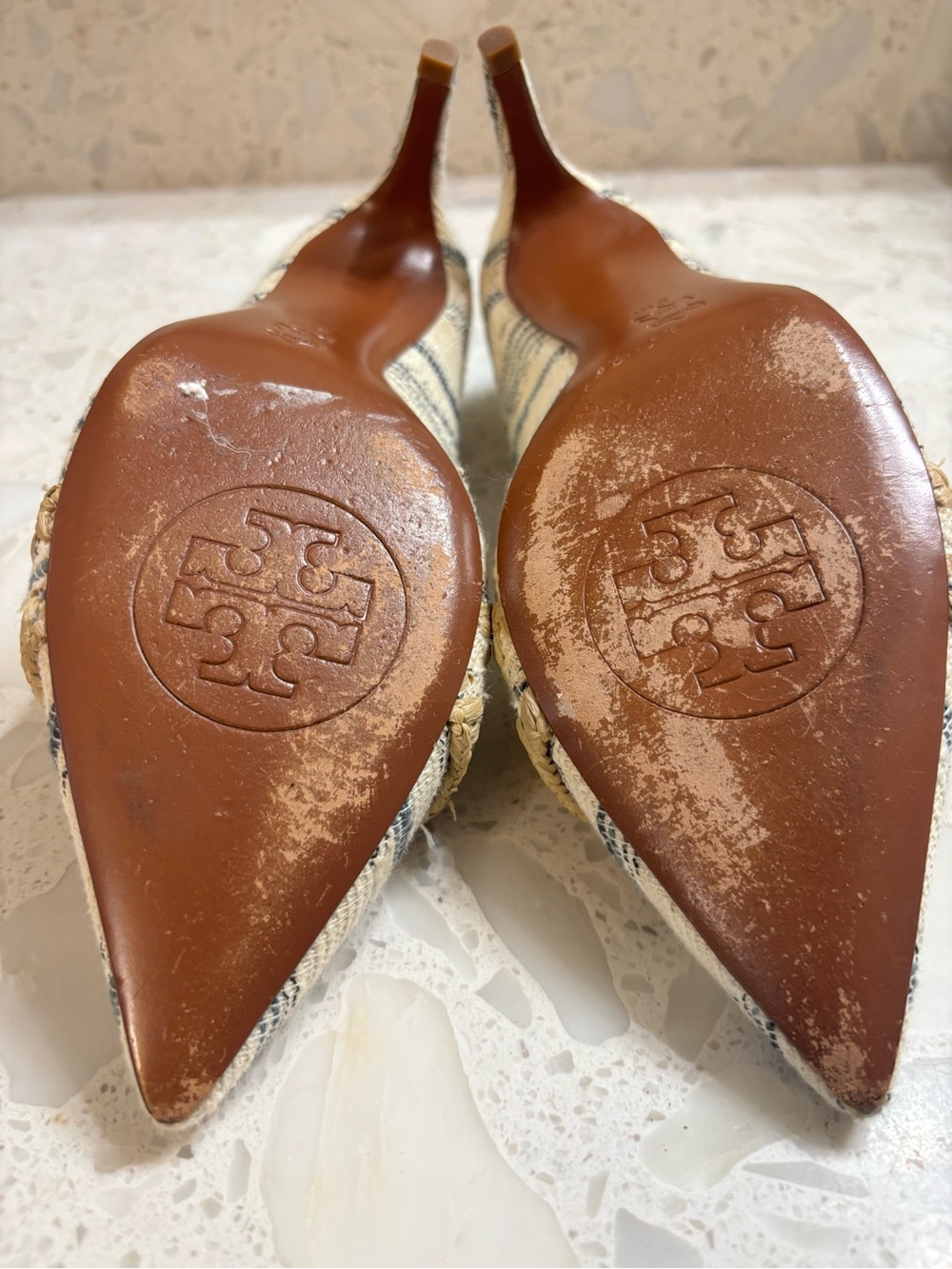 Tory Burch Beige Striped Raffia Pointed-Toe Flats - Picture 12 of 12